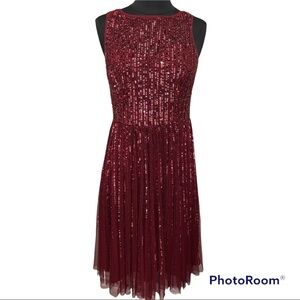 Aidan Mattox Burgundy Sequin Beaded Tulle Sleeveless Evening Gown size 6